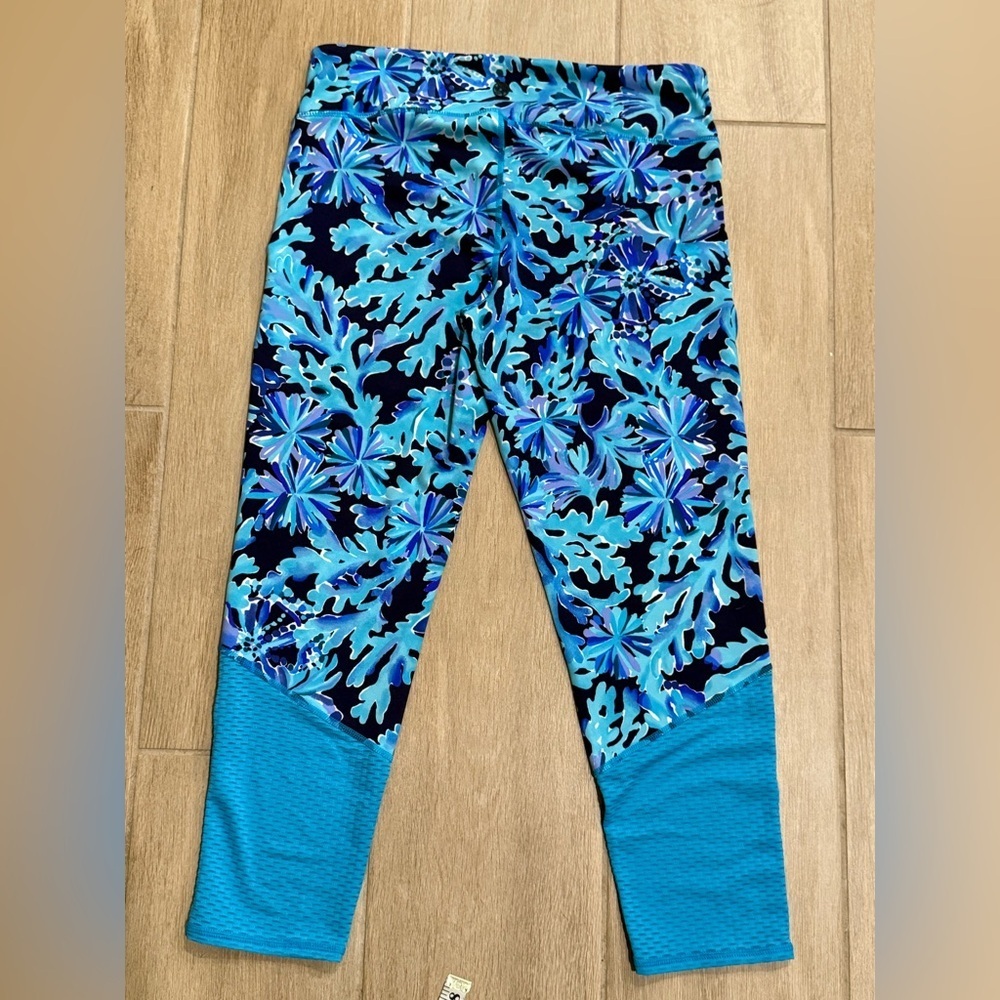 Lilly Pulitzer Luxletic Leggings In Blue And Aqua Floral Sz L